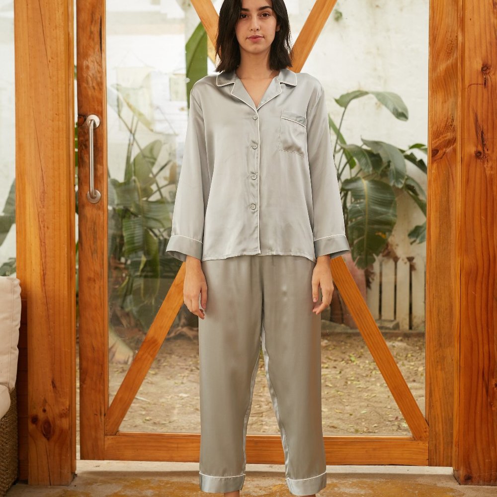 22MM Organic Silk Pajamas Button Down Pant Set